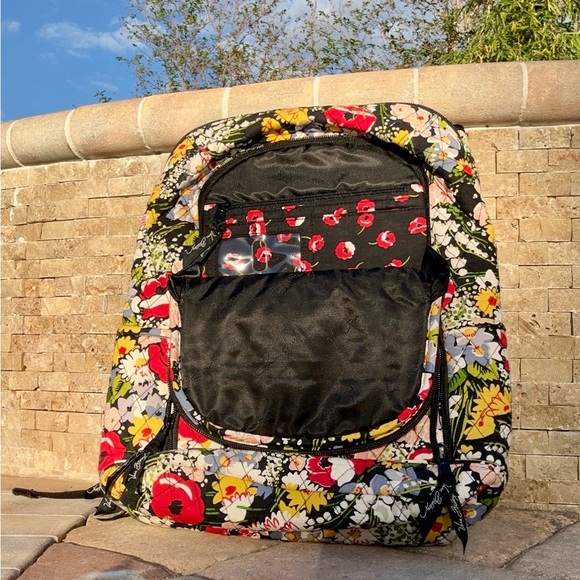 Vera Bradley Large Laptop Backpack Retired Poppy Field Floral Pattern - Picture 2 of 6